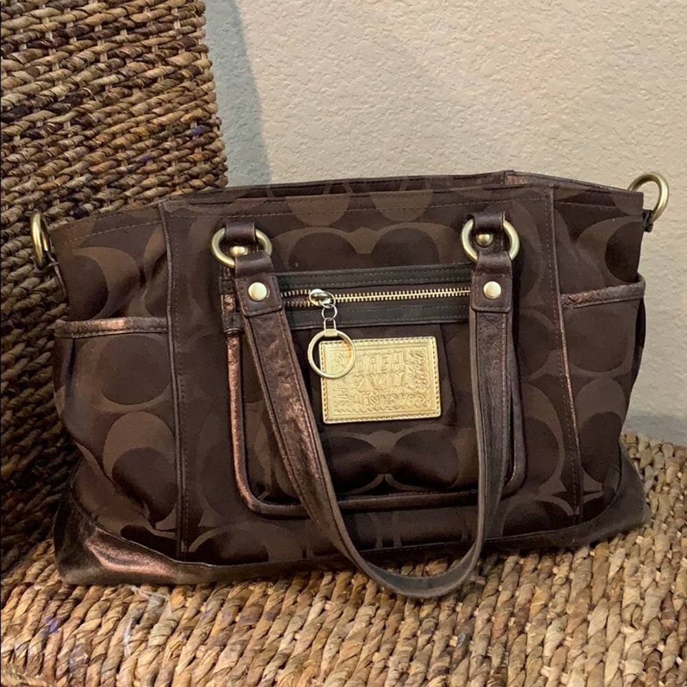 Brown Canvas & Leather Coach Bag